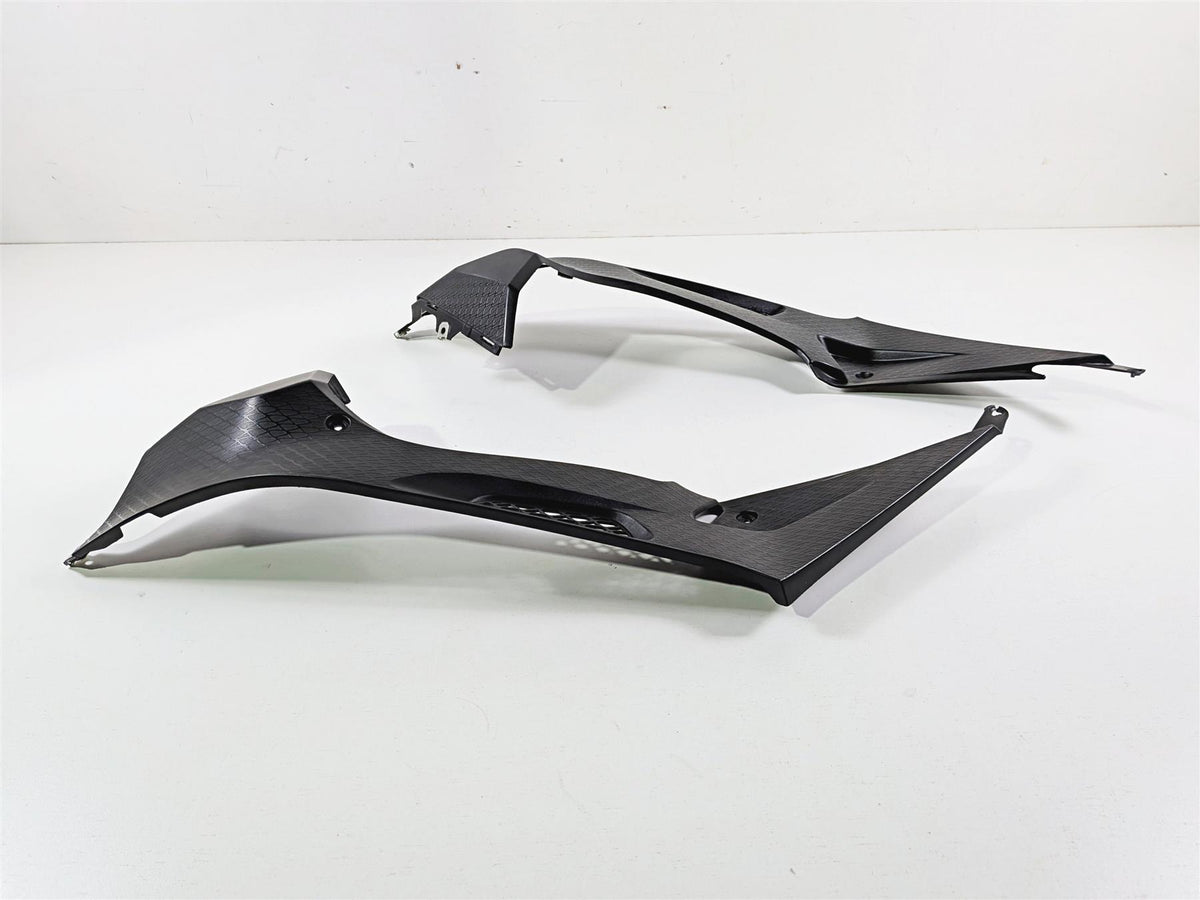 Pair of black motorcycle fairing side panels for sportbike, available at Mototech271
