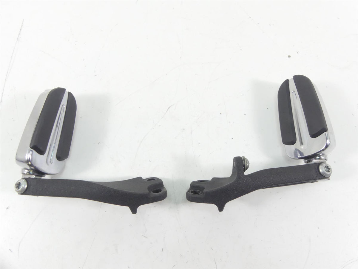 Pair of used motorcycle foot pegs with black rubber and chrome finish, available at Mototech271