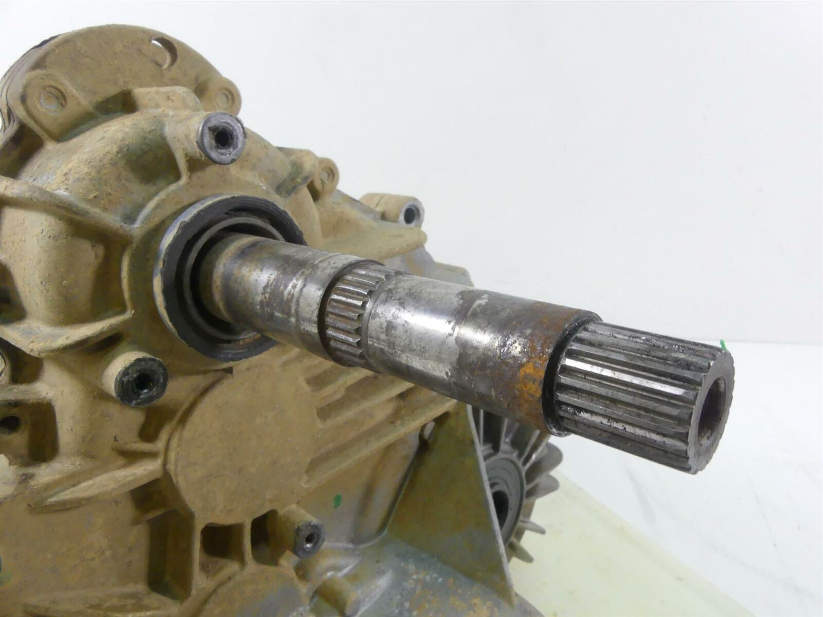 Used motorcycle transmission shaft with splines, close-up detail, available at Mototech271