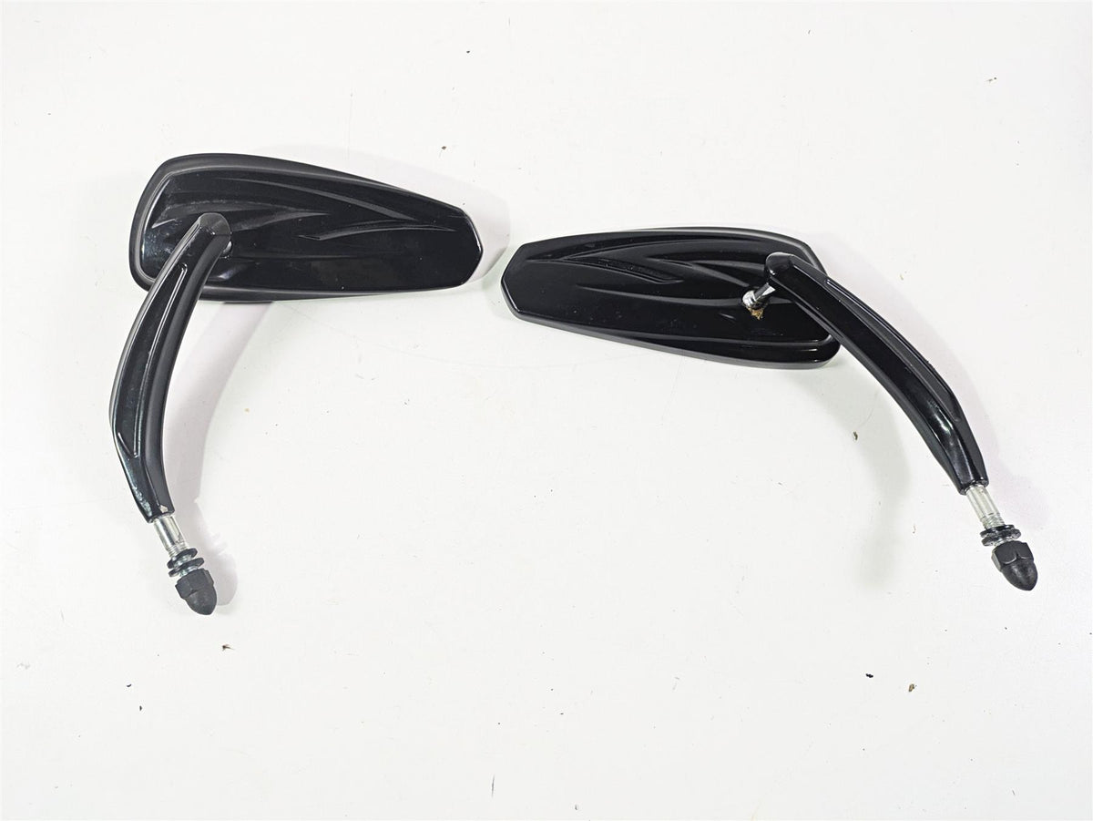 Pair of black motorcycle rearview mirrors with curved stems on white background, available at Mototech271