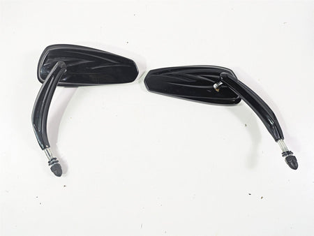 Pair of black motorcycle rearview mirrors with curved stems on white background, available at Mototech271
