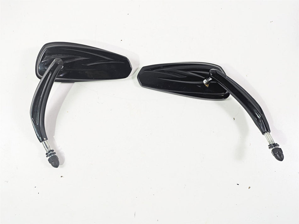 Pair of black motorcycle rearview mirrors with curved stems on white background, available at Mototech271