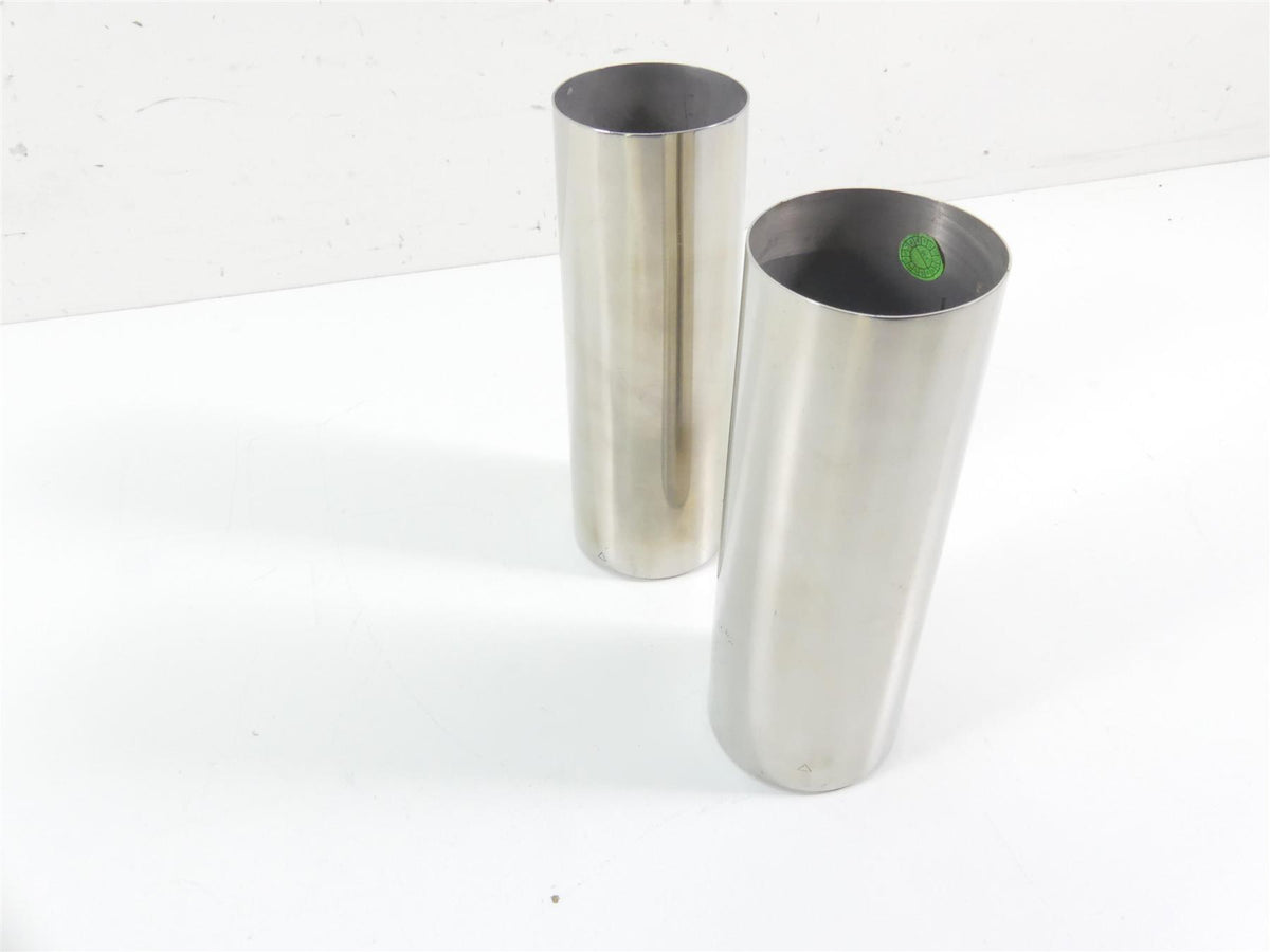 Pair of stainless steel motorcycle fork tubes on white background, available at Mototech271