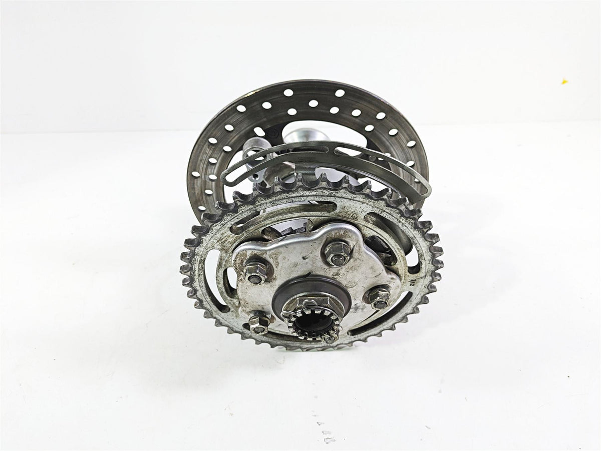 Used motorcycle rear wheel hub with sprocket and brake disc, available at Mototech271