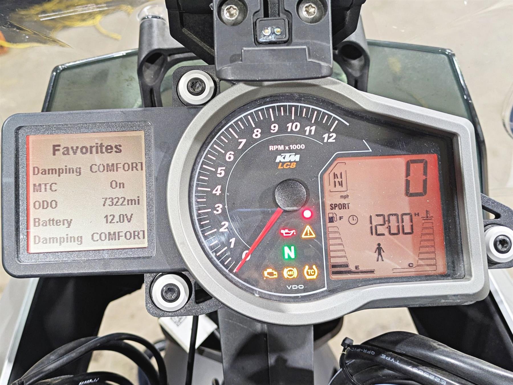 KTM LC8 motorcycle instrument cluster with digital display and warning lights, available at Mototech271