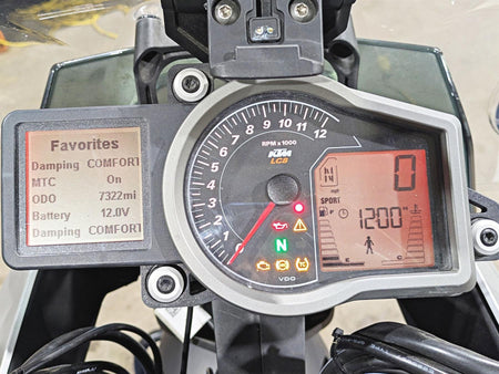 KTM LC8 motorcycle instrument cluster with digital display and warning lights, available at Mototech271