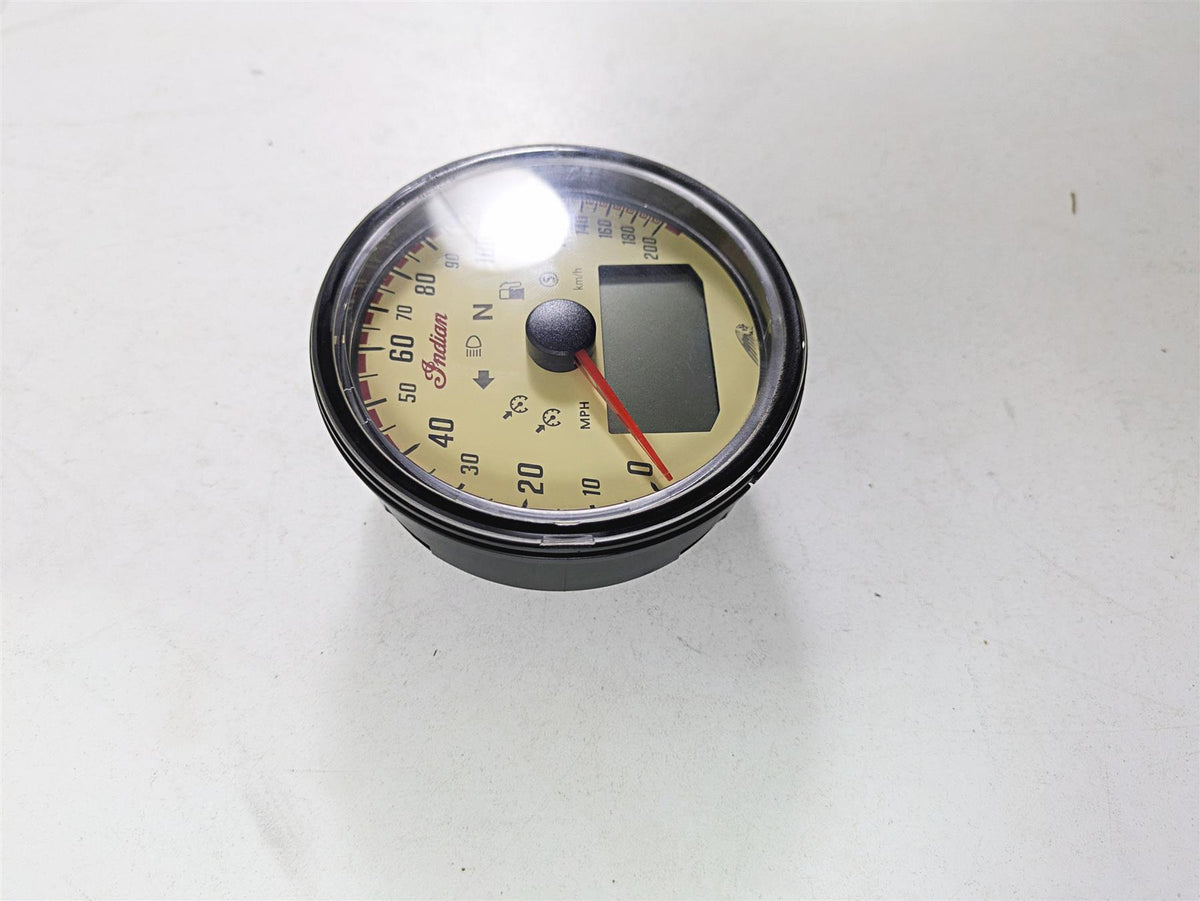 Indian motorcycle speedometer with analog and digital display, available at Mototech271