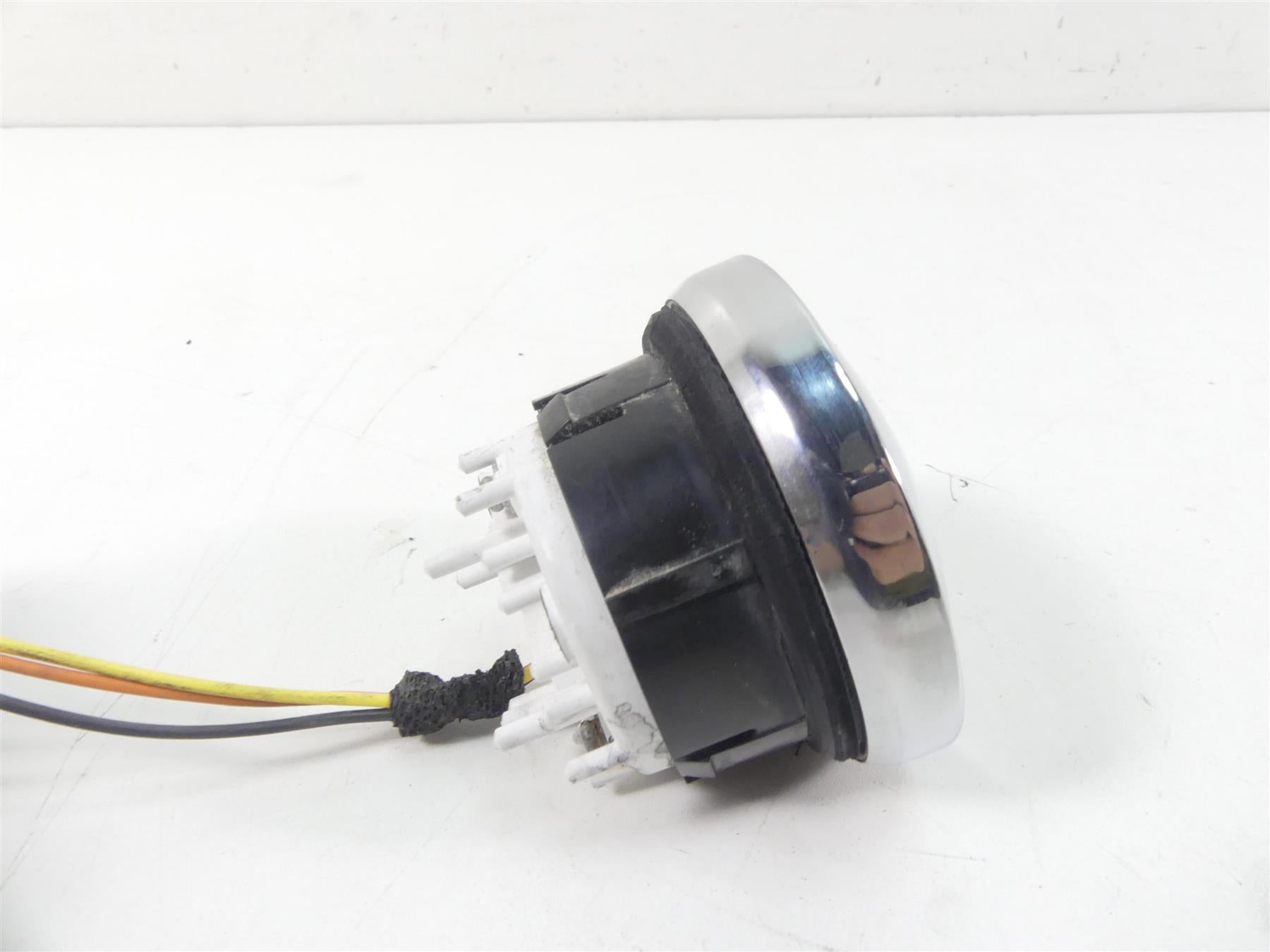 Used motorcycle gauge cluster wiring harness with chrome trim, available at Mototech271
