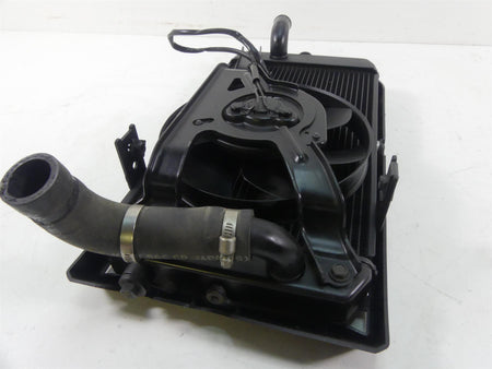 Used motorcycle radiator with cooling fan and hoses, black, available at Mototech271