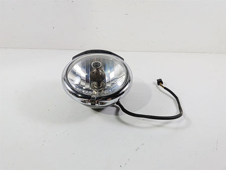 Used Harley-Davidson motorcycle headlight with wiring, chrome housing, available at Mototech271