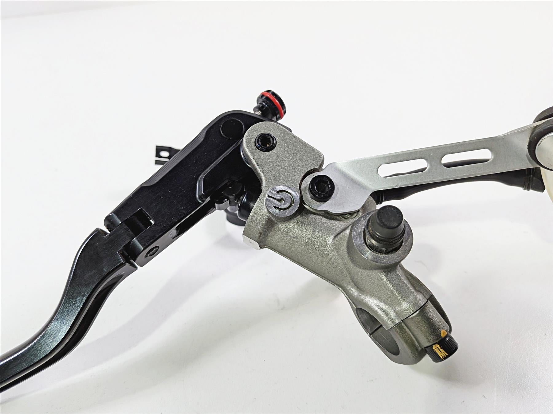 motorcycle brake lever and master cylinder assembly, silver and black, available at Mototech271