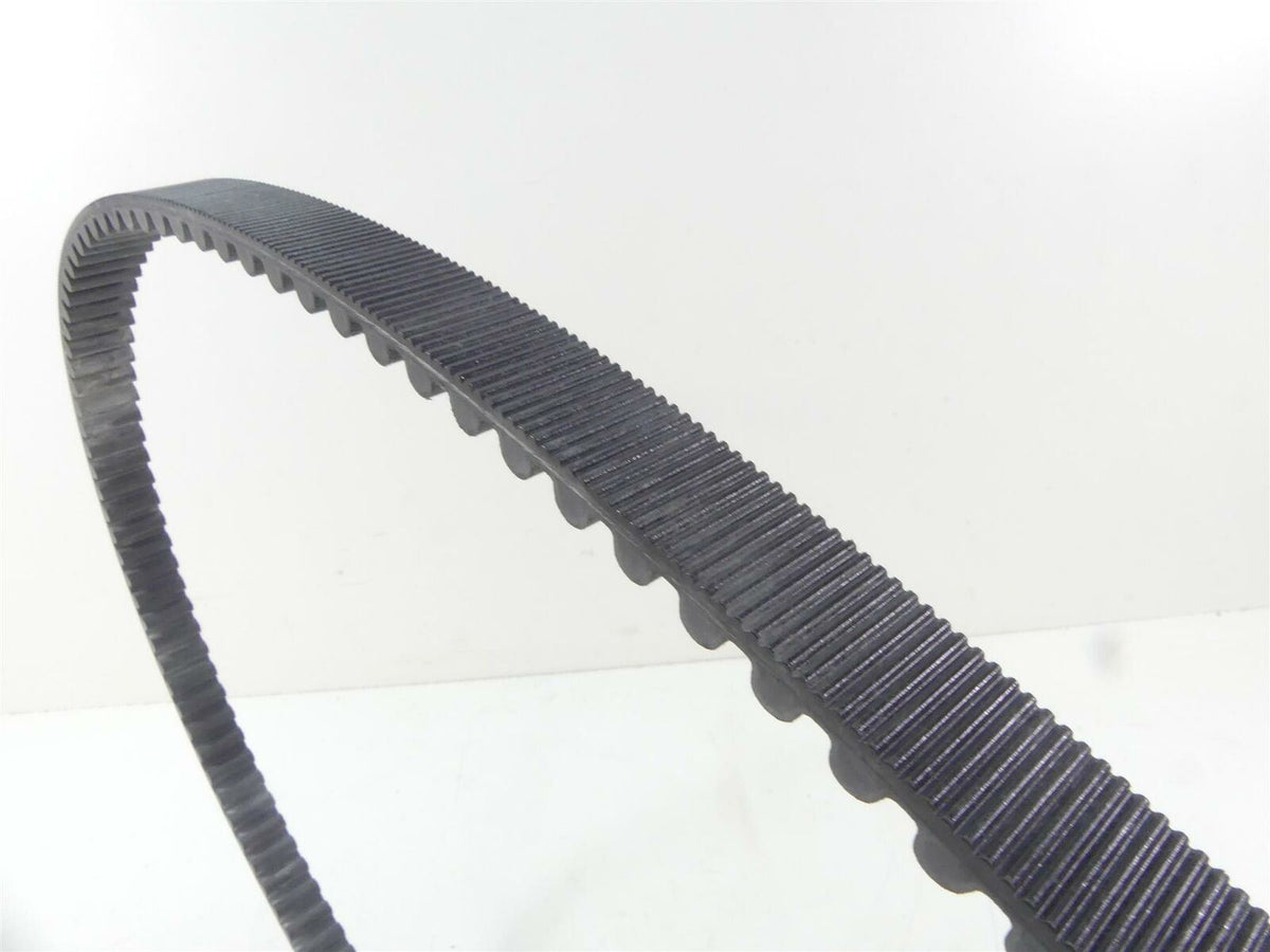 Close-up of a used motorcycle drive belt with teeth, available at Mototech271
