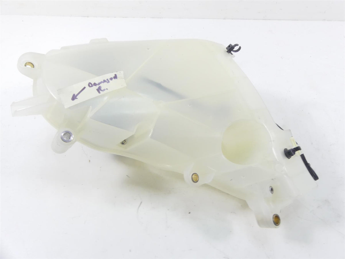 Used translucent motorcycle coolant reservoir tank with mounting points, available at Mototech271