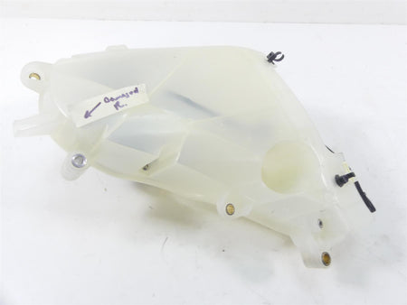 Used translucent motorcycle coolant reservoir tank with mounting points, available at Mototech271