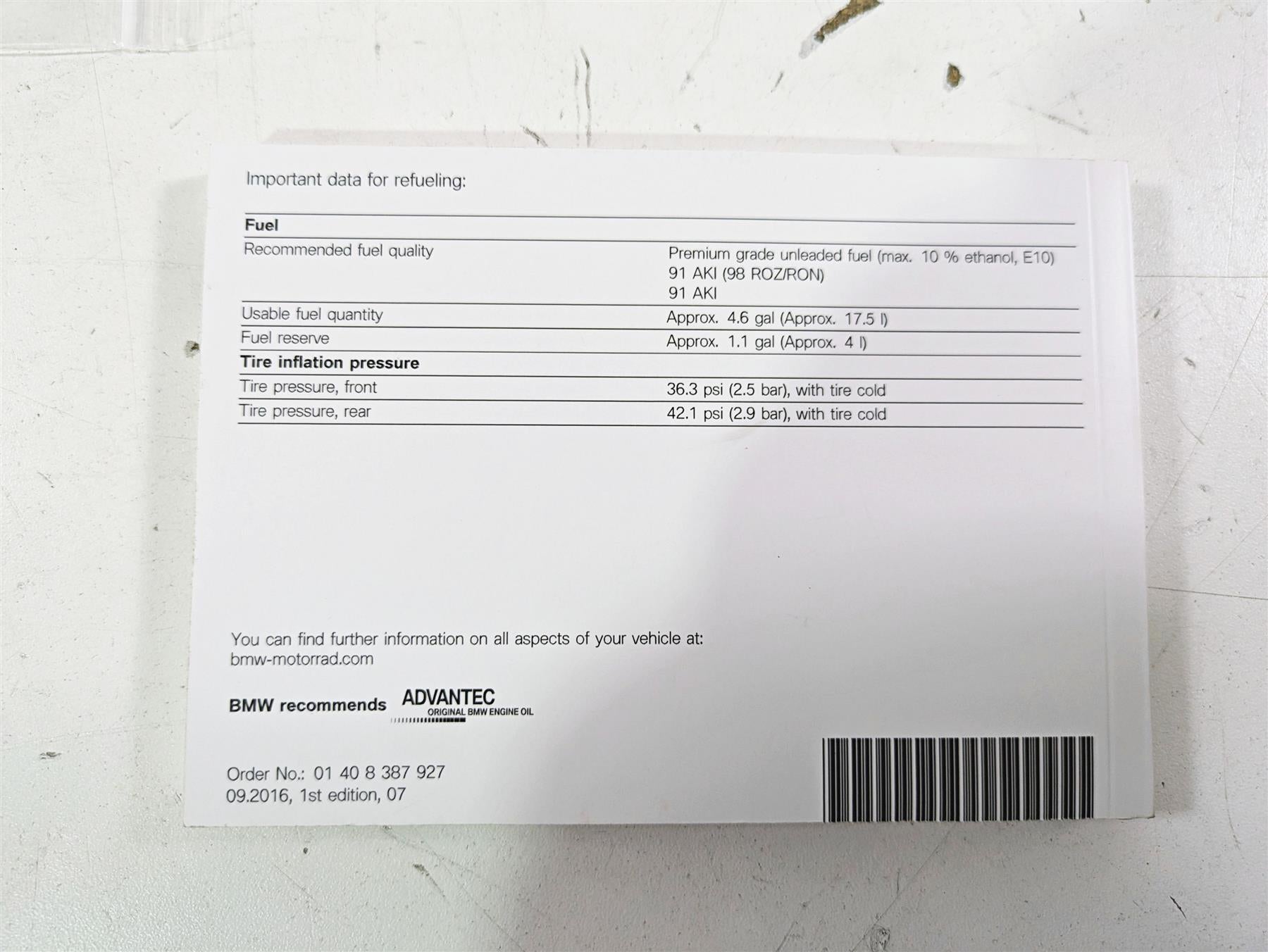 2017 BMW S1000R K47 Owners Manual Booklet & Bag Set 01408387927 {{ shop.shopifyCountryName }} - Mototech271