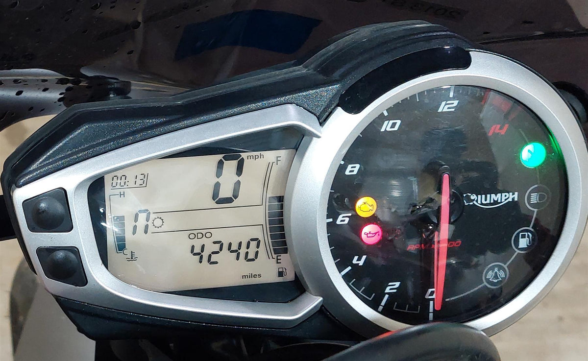 2013 Triumph Street Triple 675R Speedometer Gauge Instrument Cluster 4K T2501408 {{ shop.shopifyCountryName }} - Mototech271