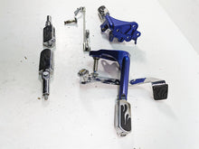 Load image into Gallery viewer, 2009 Harley FXCWC Softail Rocker C Flame Foot Peg &amp; Blue Brackets Set 33683-07A | Mototech271
