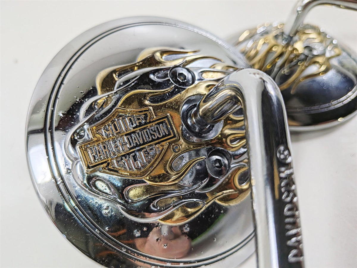 2005 Harley Softail FLSTFSE CVO Fat Boy Round Chrome Flame Mirrors Set-Mototech271
