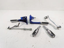 Load image into Gallery viewer, 2009 Harley FXCWC Softail Rocker C Flame Foot Peg &amp; Blue Brackets Set 33683-07A | Mototech271
