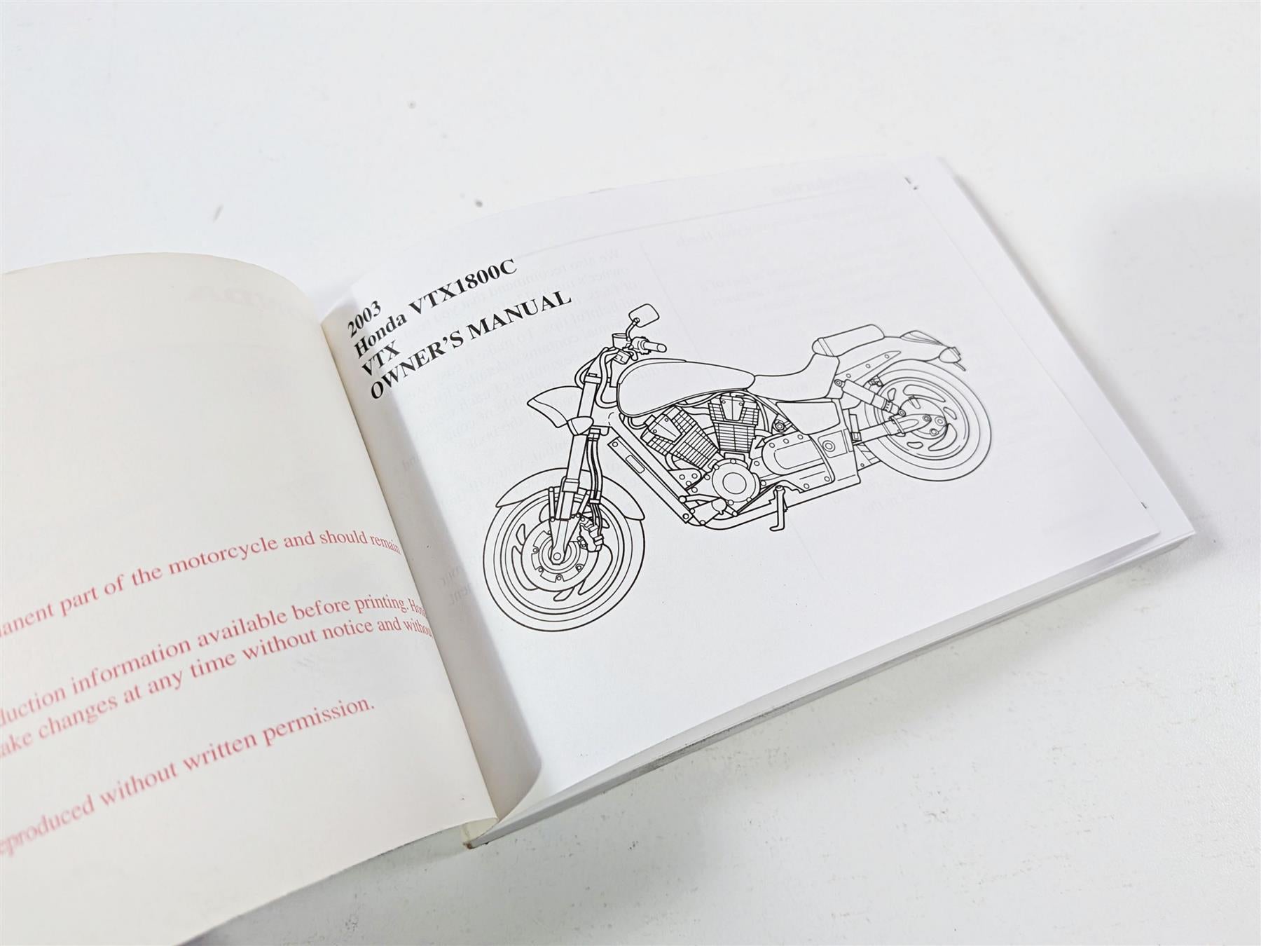 2003 Honda V-Twin VTX1800 C Owners Manual Booklet 00X31-MCH-6100 {{ shop.shopifyCountryName }} - Mototech271