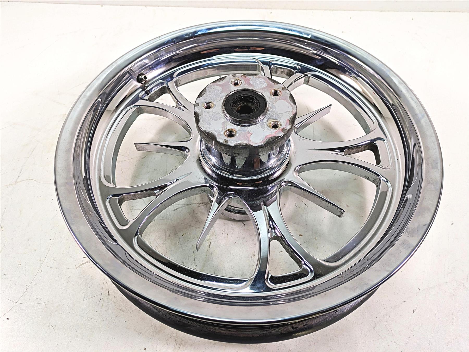 1999 Harley Dyna FXDL Low Rider 16x3 Custom Thorn Chrome Rear Wheel Rim & Rotor {{ shop.shopifyCountryName }} - Mototech271