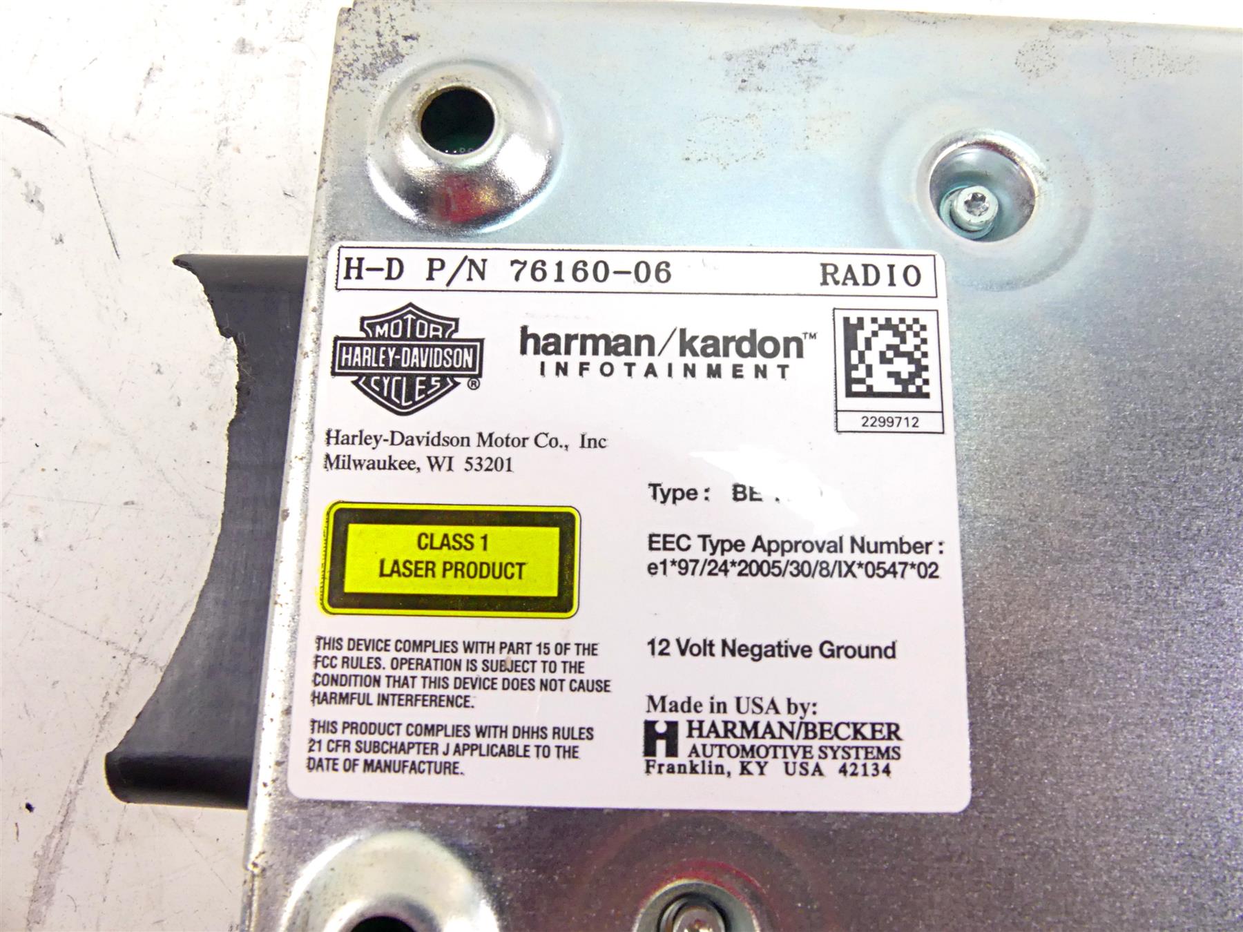 2011 Harley Touring FLTRX Road Glide Harman Kardon Radio Cd Player For Parts 76160-06 {{ shop.shopifyCountryName }} - Mototech271