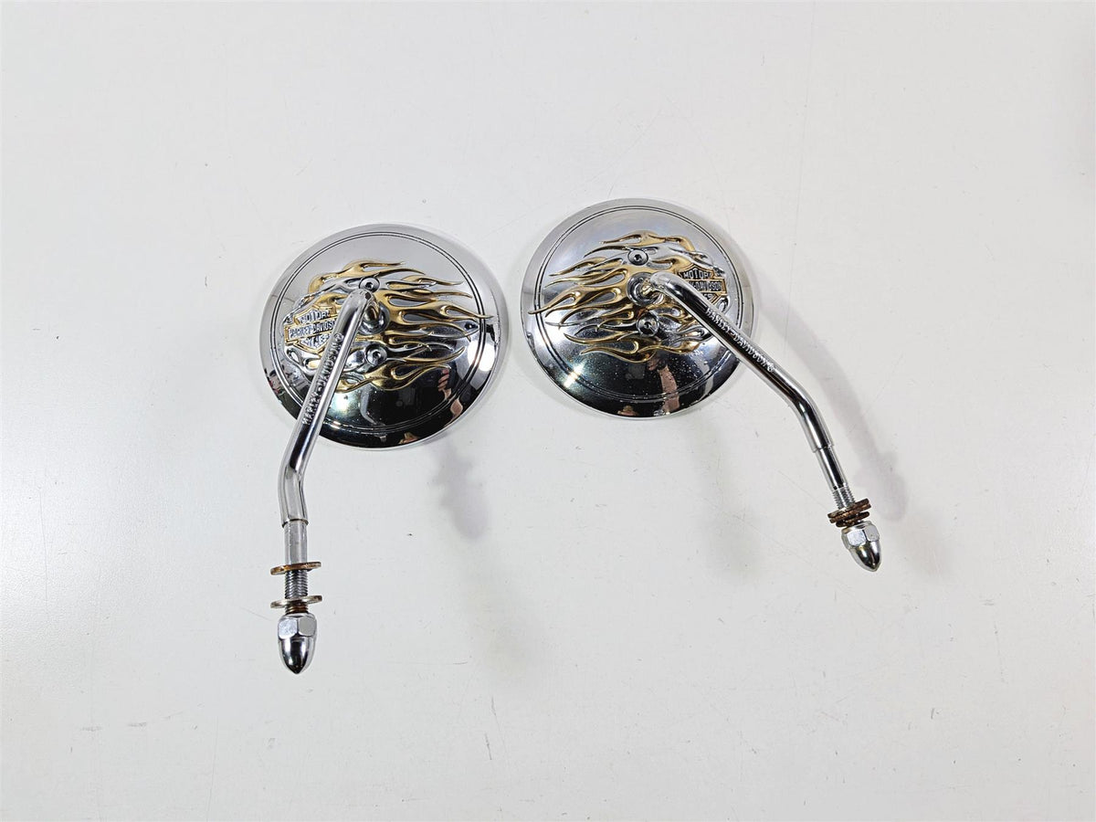2005 Harley Softail FLSTFSE CVO Fat Boy Round Chrome Flame Mirrors Set-Mototech271