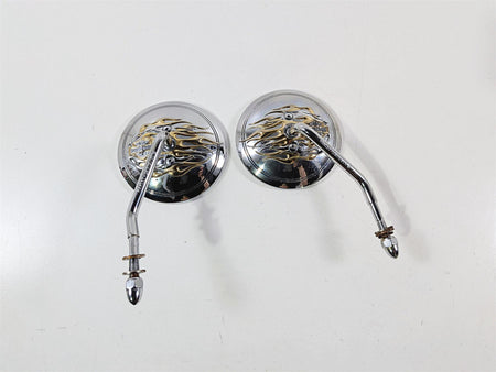 2005 Harley Softail FLSTFSE CVO Fat Boy Round Chrome Flame Mirrors Set-Mototech271