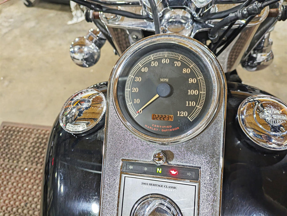 2003 Harley FLSTC Softail Heritage 100th Speedometer Gauge Speedo 22K 67033-99A {{ shop.shopifyCountryName }} - Mototech271