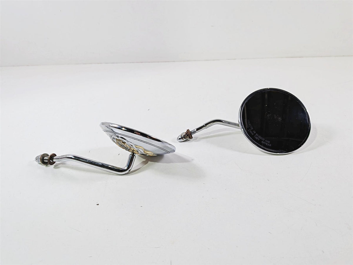 2005 Harley Softail FLSTFSE CVO Fat Boy Round Chrome Flame Mirrors Set-Mototech271