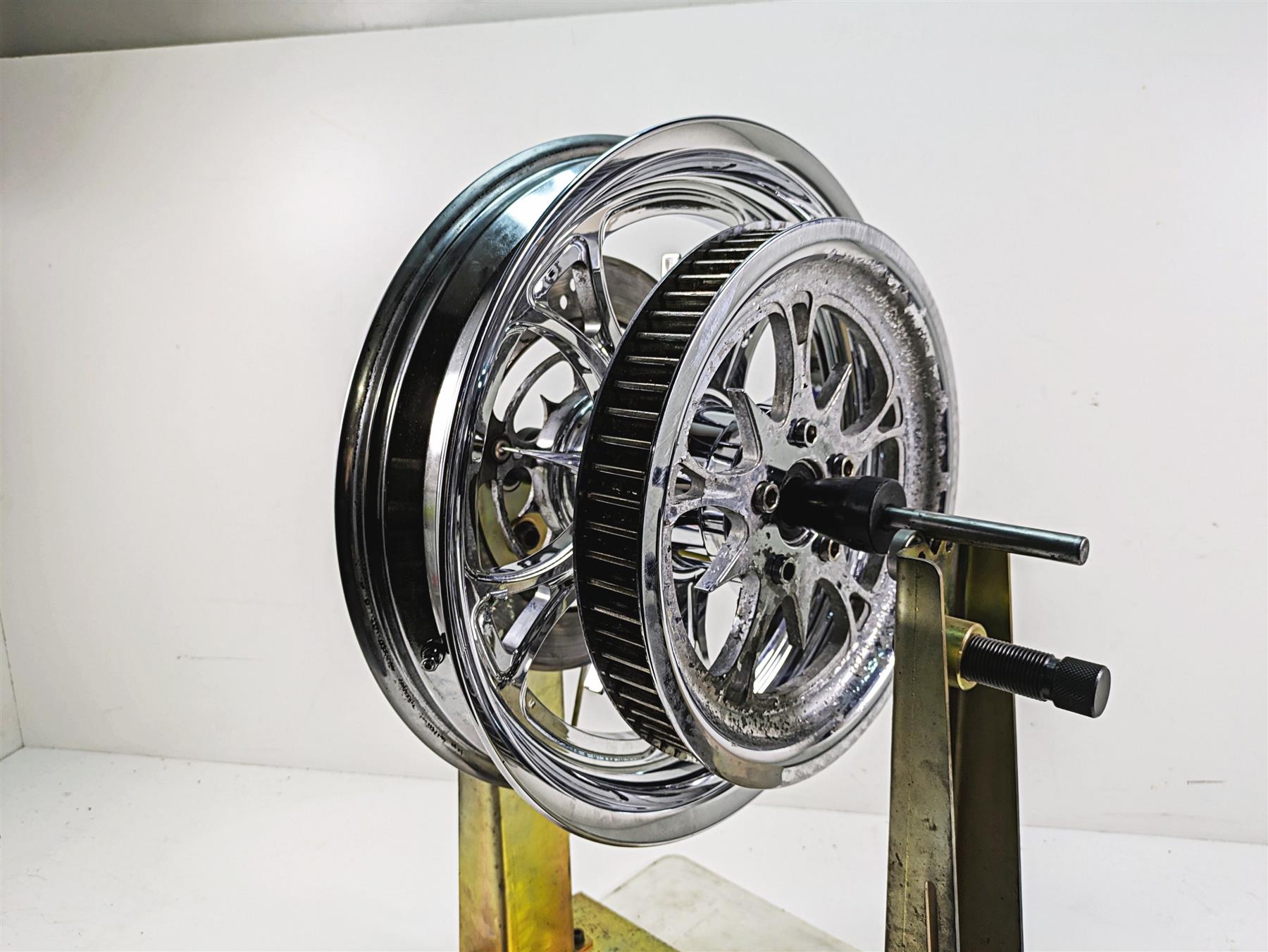 1999 Harley Dyna FXDL Low Rider 16x3 Custom Thorn Chrome Rear Wheel Rim & Rotor | Mototech271