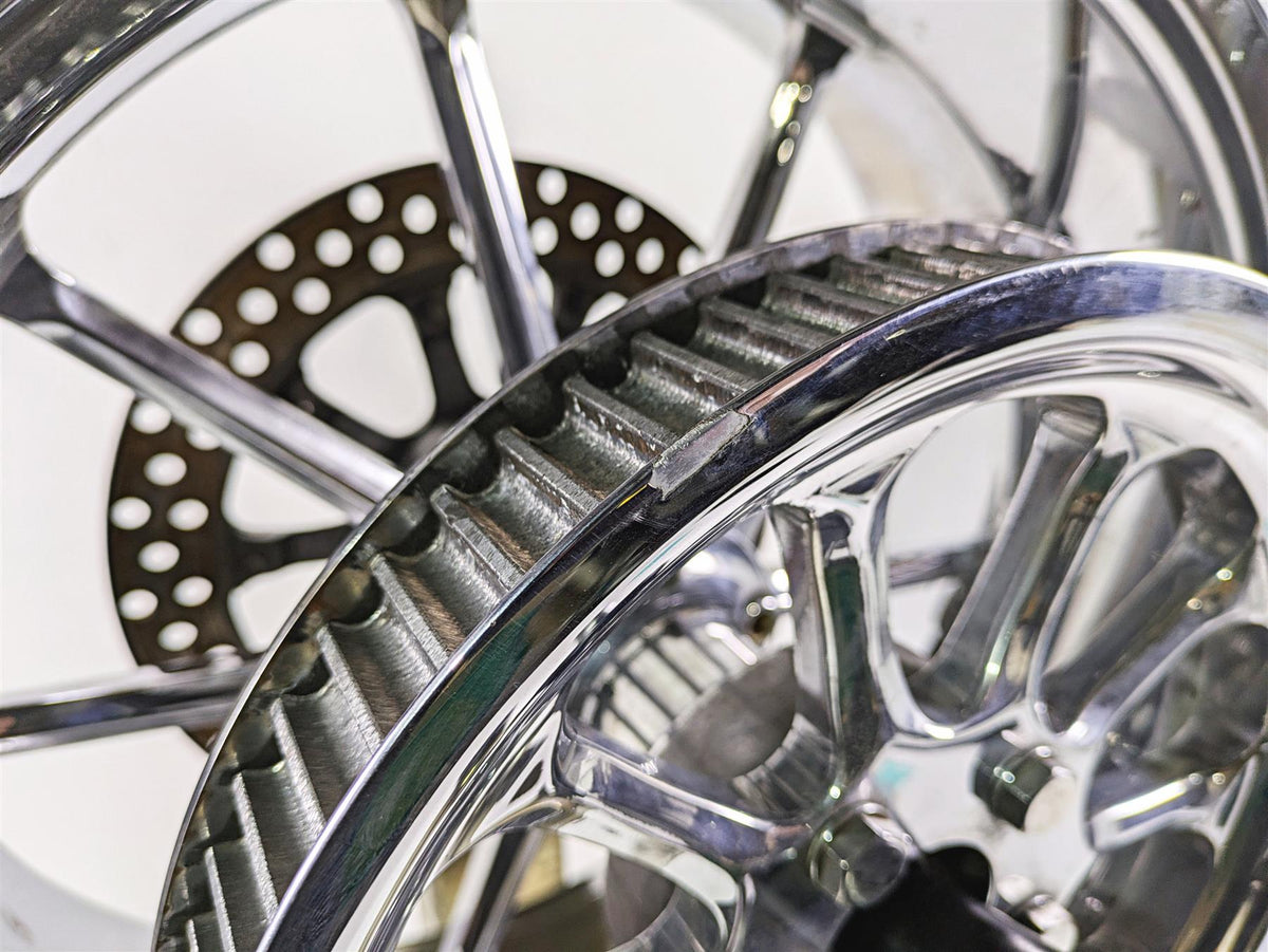 2004 Big Dog Chopper Straight Billet Rear Wheel Rim & Pulley 8.5x18 65T Pulley {{ shop.shopifyCountryName }} - Mototech271