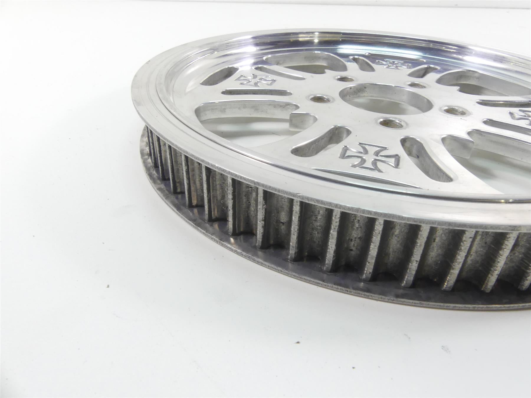1999 Harley FXSTS Softail Springer Rear Chrome Cross Drive Pulley 65T 1 1/8" {{ shop.shopifyCountryName }} - Mototech271