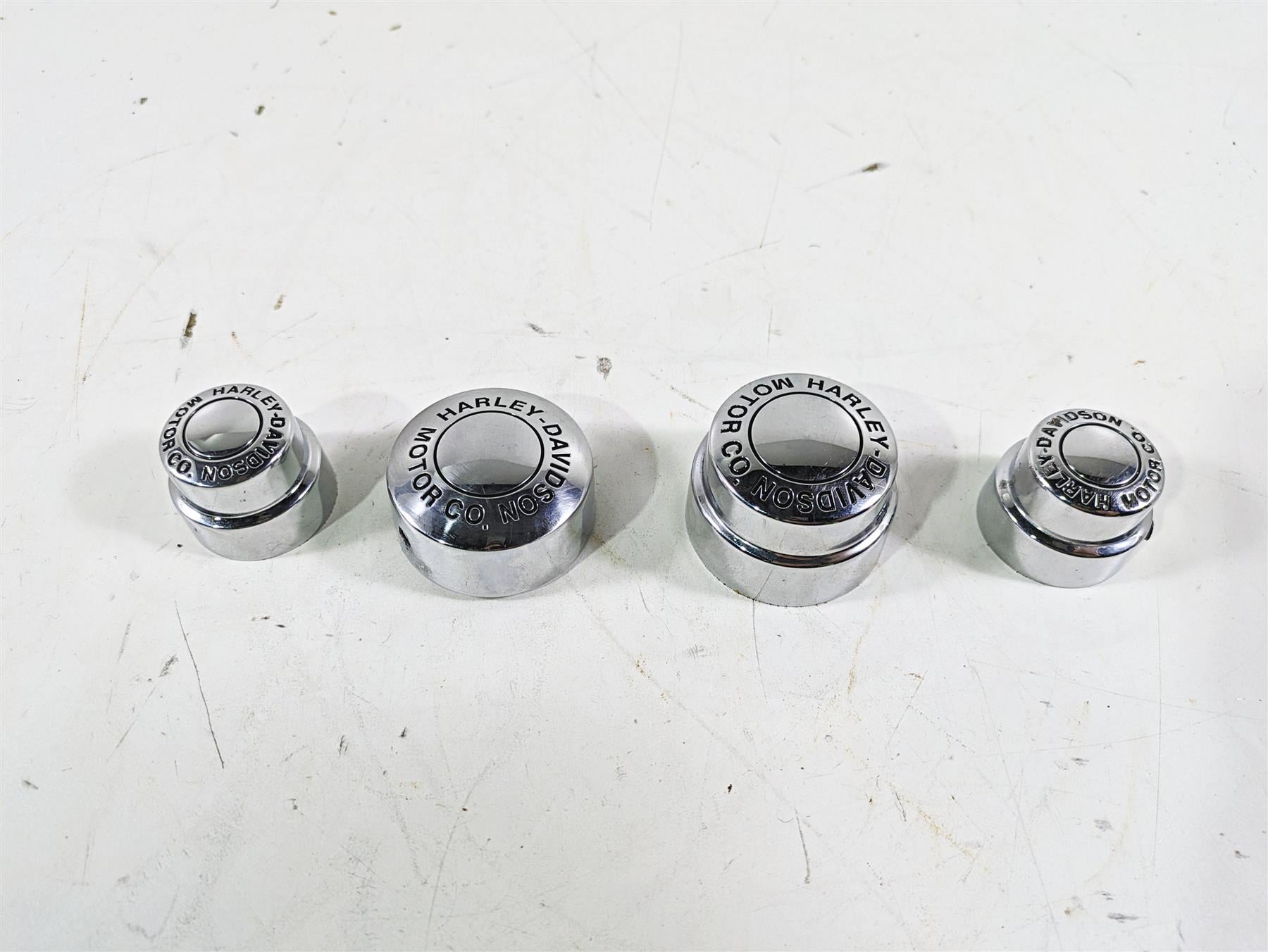 2003 Harley Dyna FXDL Low Rider 100TH Front Rear Chrome Axle Nut Cover Set | Mototech271