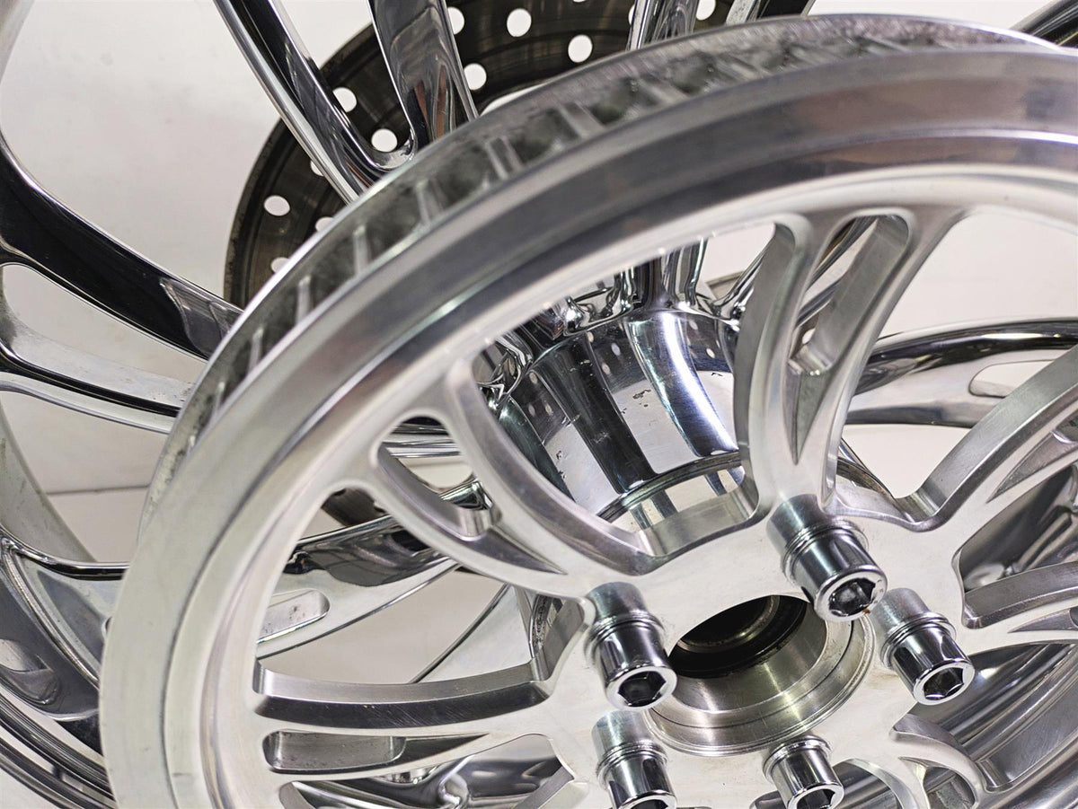 2007 Harley Touring Glide Twisted Vortex Style Chrome Front Rear Wheel Rim 21" & 18" {{ shop.shopifyCountryName }} - Mototech271