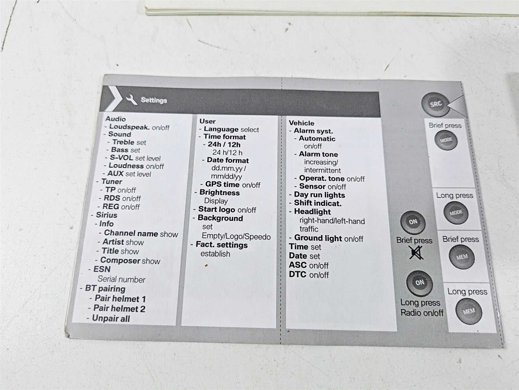 2015 BMW K1600 GT K48 Owners Manual & Repair Guides 01418557007 {{ shop.shopifyCountryName }} - Mototech271