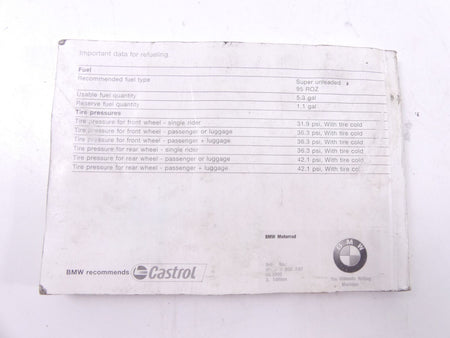 2005 BMW R1200GS K25 Owners Manual Handbook Hand Book US Model - Wet 01477704007 {{ shop.shopifyCountryName }} - Mototech271