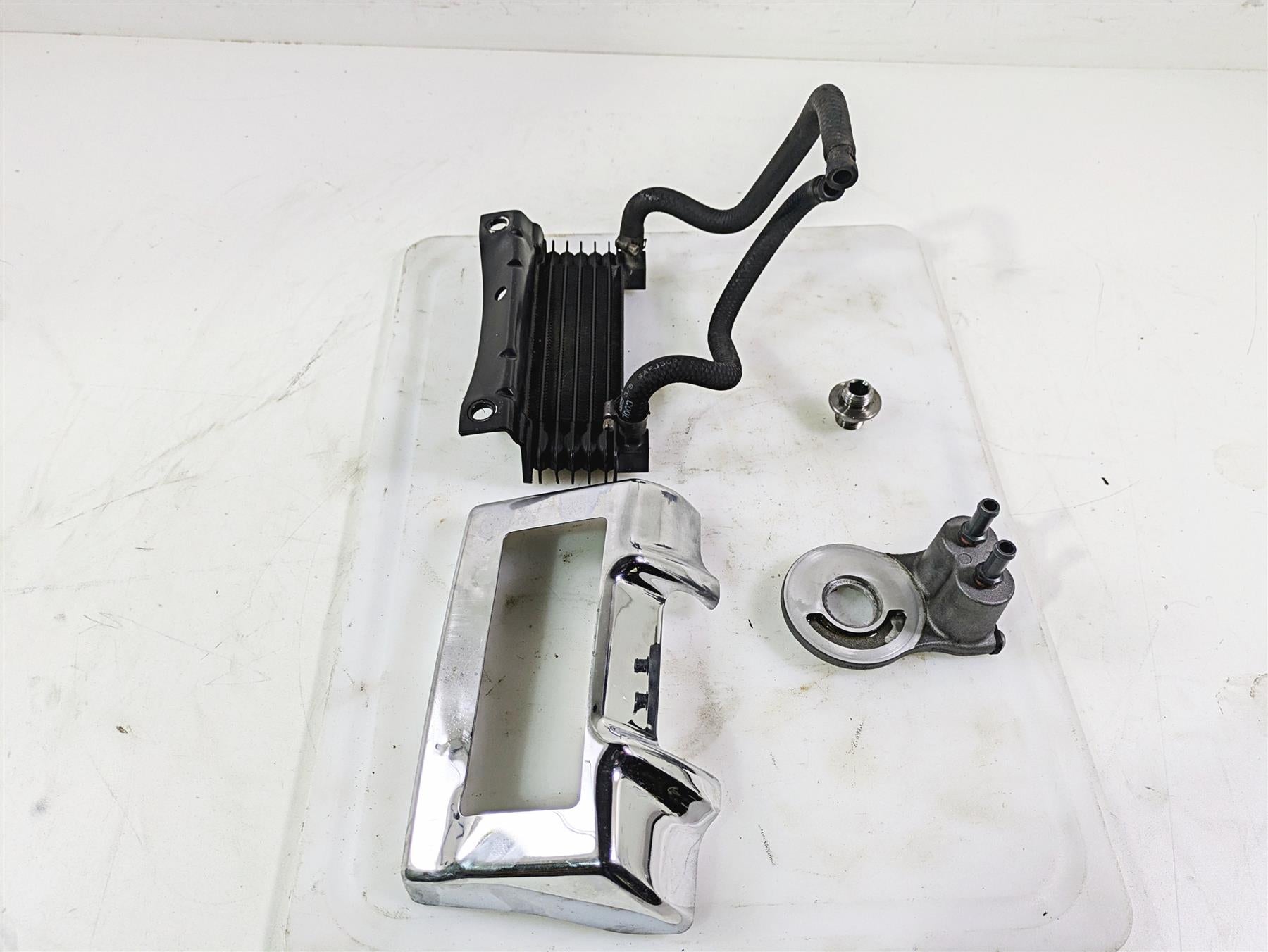 2011 Harley Touring FLHTCUSE CVO E-Glide Oil Cooler Flange Cover Lines 63083-11A {{ shop.shopifyCountryName }} - Mototech271