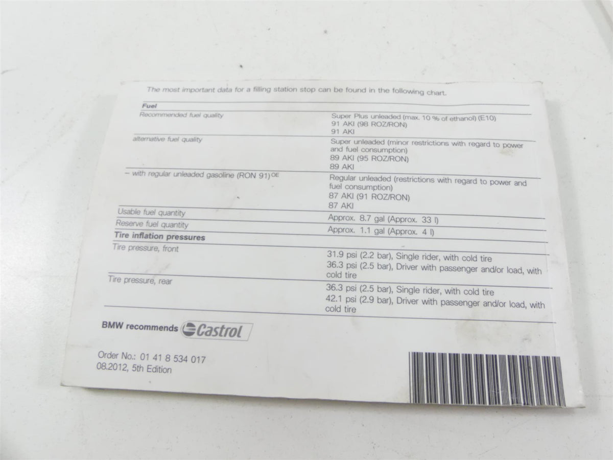 2013 BMW R1200GS K255 Adventure Owners Rider Manual Book 01418534017 {{ shop.shopifyCountryName }} - Mototech271
