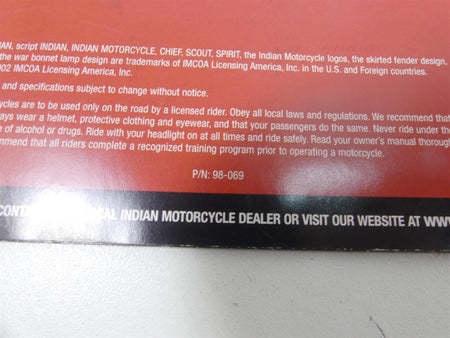 2001 Indian Centennial Scout Owner Manual Manual Book 98-069 99-977 {{ shop.shopifyCountryName }} - Mototech271