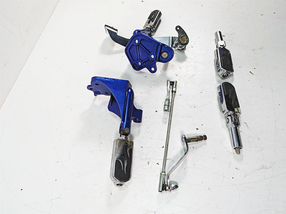 2009 Harley FXCWC Softail Rocker C Flame Foot Peg & Blue Brackets Set 33683-07A {{ shop.shopifyCountryName }} - Mototech271