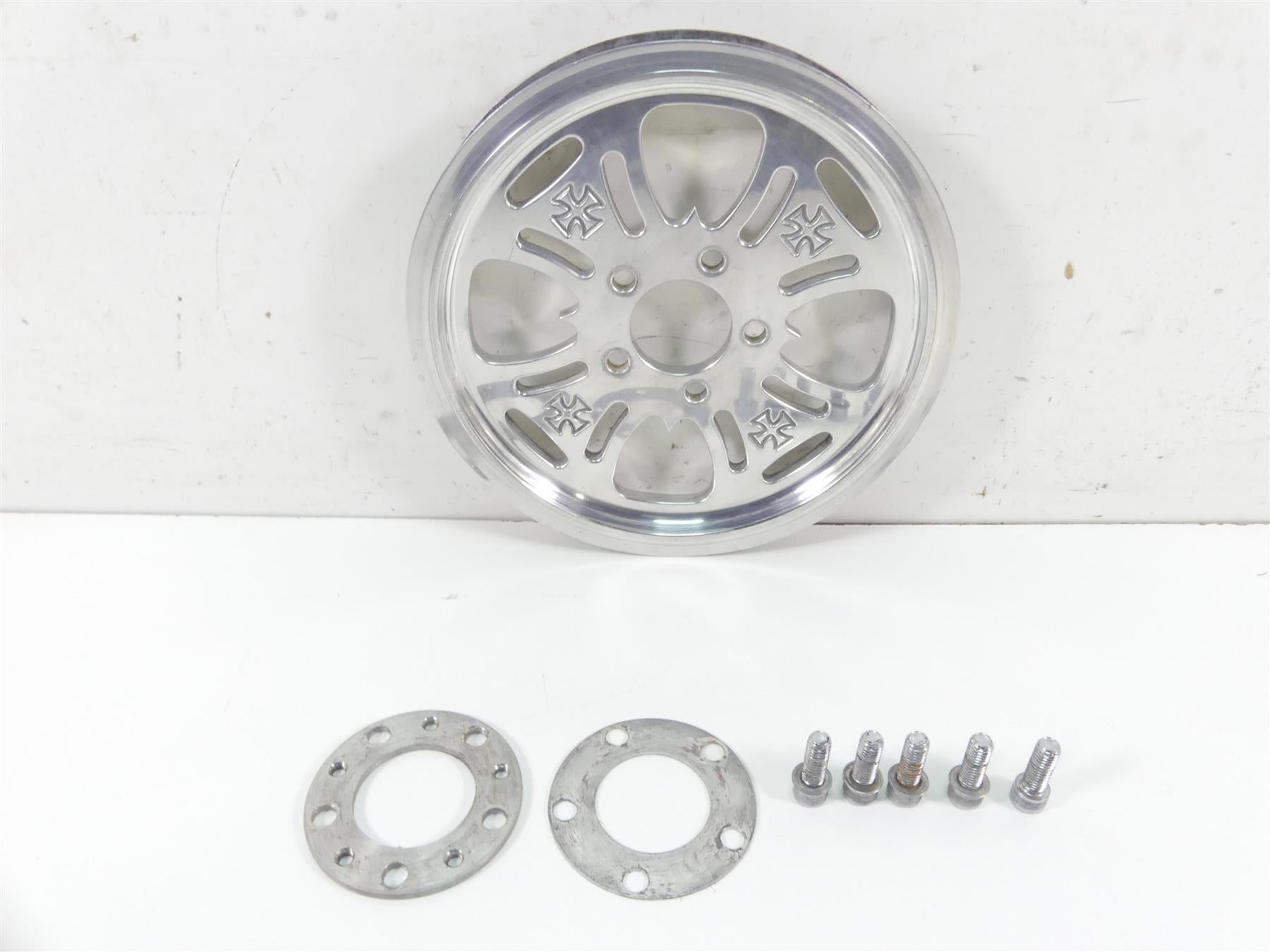 1999 Harley FXSTS Softail Springer Rear Chrome Cross Drive Pulley 65T 1 1/8" {{ shop.shopifyCountryName }} - Mototech271