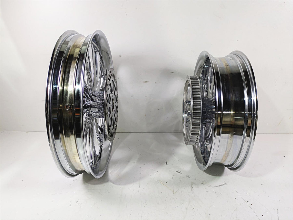 2007 Harley Touring Glide Twisted Vortex Style Chrome Front Rear Wheel Rim 21" & 18" {{ shop.shopifyCountryName }} - Mototech271