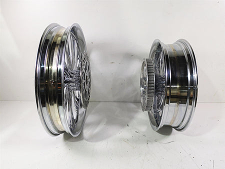 2007 Harley Touring Glide Twisted Vortex Style Chrome Front Rear Wheel Rim 21" & 18" {{ shop.shopifyCountryName }} - Mototech271