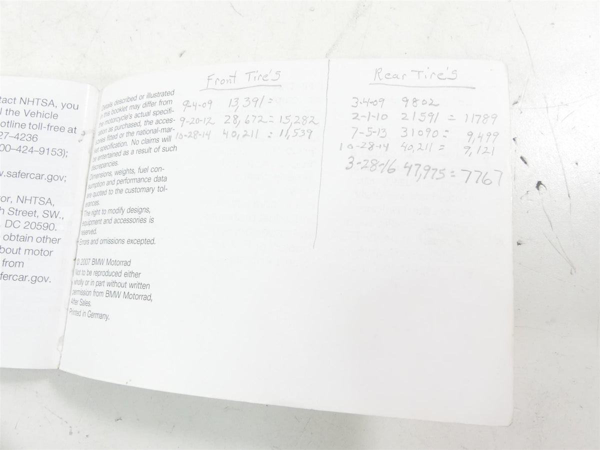 2008 BMW R1200GS K25 Owners Manual Service Book 01477712347 {{ shop.shopifyCountryName }} - Mototech271