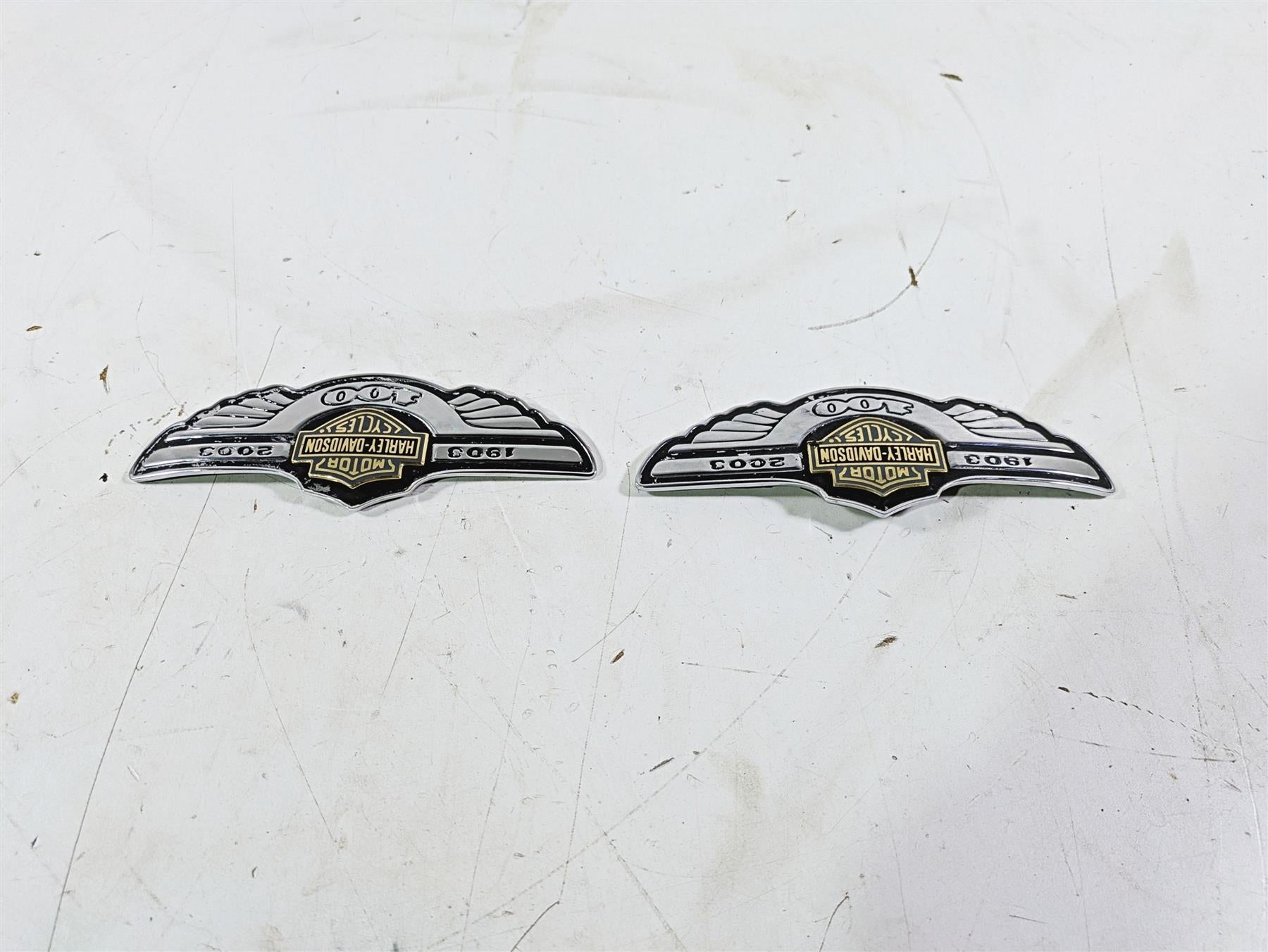 2003 Harley Softail FXSTDI Deuce 100th Fuel Tank Emblem Set 62236-03 62237-03 {{ shop.shopifyCountryName }} - Mototech271