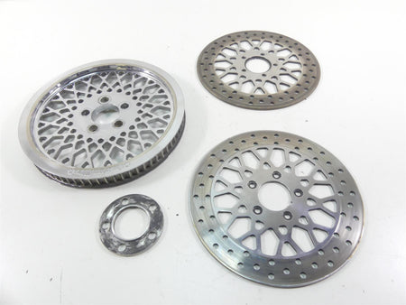 2004 Harley FXDWGI Dyna Wide Glide American Wire Chrome Pulley Brake Rotor Set {{ shop.shopifyCountryName }} - Mototech271