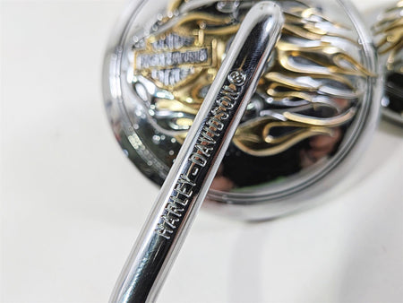 2005 Harley Softail FLSTFSE CVO Fat Boy Round Chrome Flame Mirrors Set-Mototech271