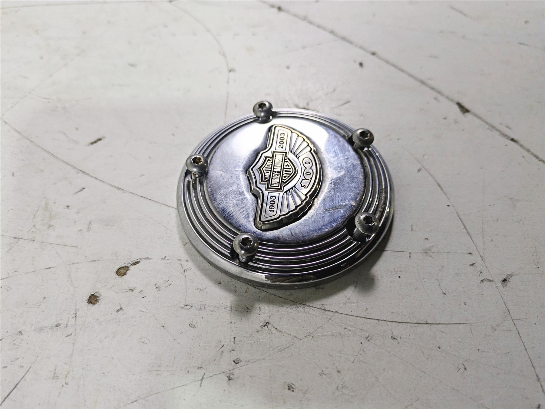 2003 Harley Touring FLHTCUI E-Glide 100th Chrome Cam Camshaft Cover 32536-03 {{ shop.shopifyCountryName }} - Mototech271