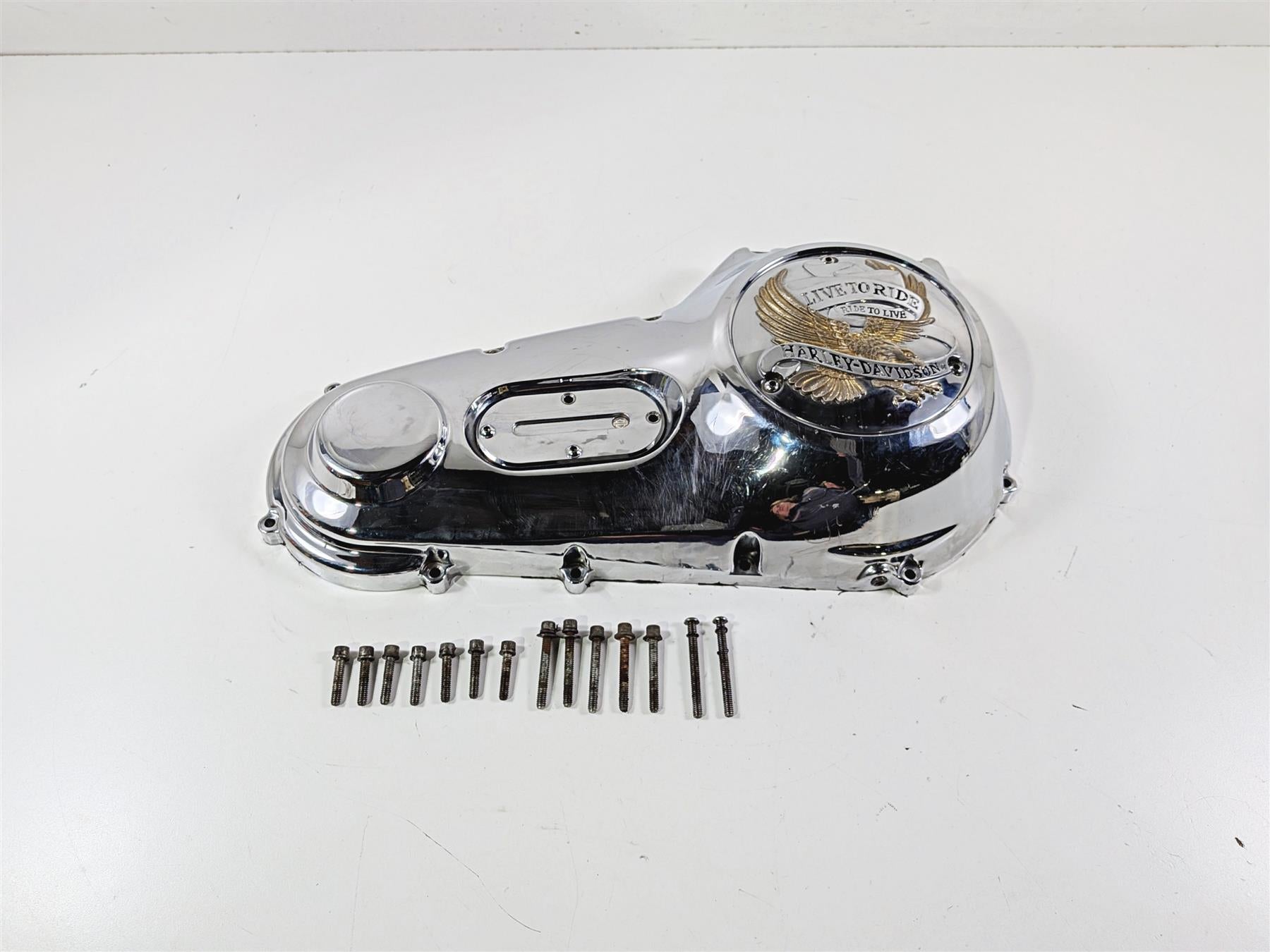 1996 Harley FLSTC Softail Heritage Chrome Outer Primary Clutch Cover 60506-95 {{ shop.shopifyCountryName }} - Mototech271